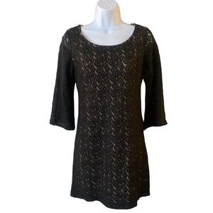 Forever 21 Black Lace Dress, 3/4 Sleeves, Size Small